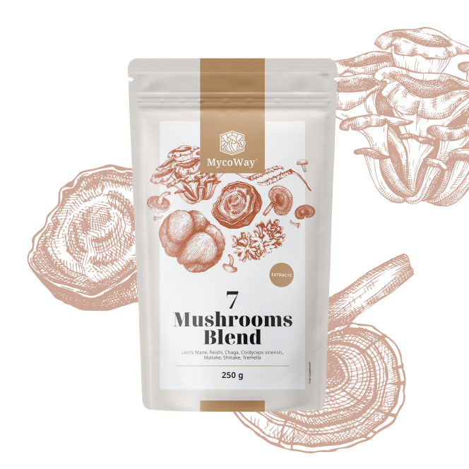 Amestec de extracte din șapte ciuperci sub formă de pulbere