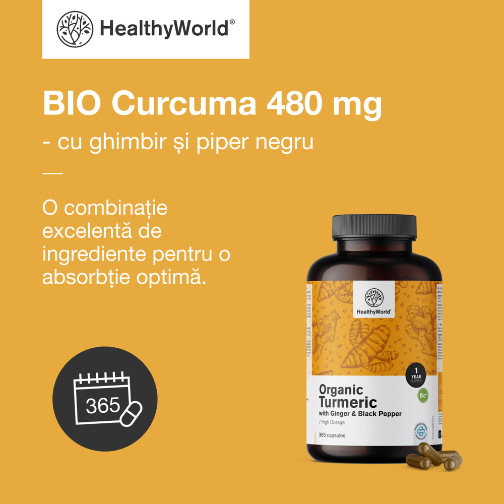 Bio Curcuma BIO Curcuma 480 mg - cu ghimbir și piper negru, 365 de capsule ...