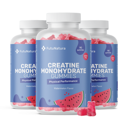 3x Creatină monohidrat 3000 mg – pepene verde, total 270 de bomboane gumate