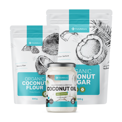 Cocos dulce: zahăr de cocos + ulei de cocos + făină de cocos, set