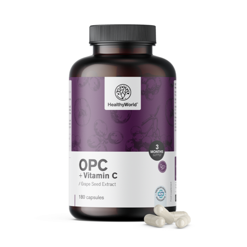 OPC – din sâmburi de struguri + vitamina C, 180 de capsule