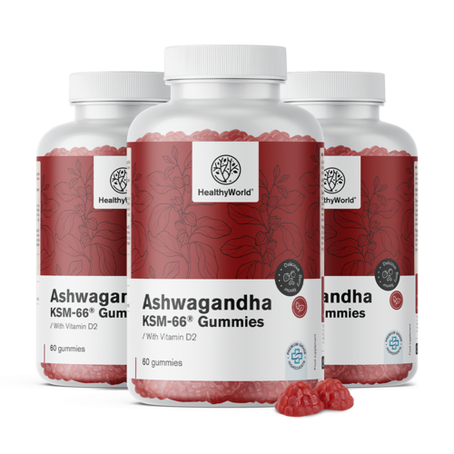 3x Ashwagandha KSM-66 300 mg, total 180 de bomboane gumate
