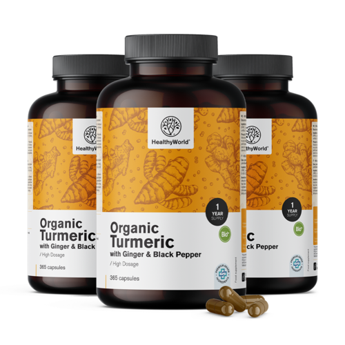 3x BIO Curcuma 480 mg - cu ghimbir și piper negru, total 1095 de capsule