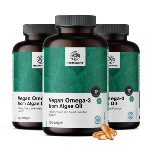 3x Omega 3 vegană 1000 mg – din alge, total 360 de capsule moi