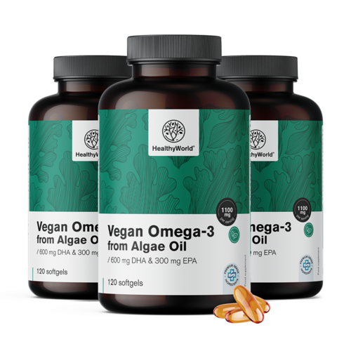 3x Omega 3 vegană 1100 mg - din alge, total 360 de capsule moi