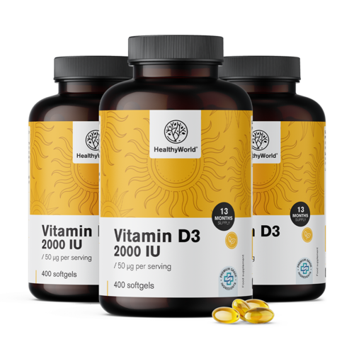 3x Vitamina D3 2000 UI, total 1200 de capsule moi