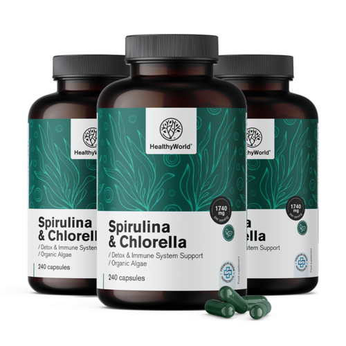 3x Spirulină și chlorella 1740 mg, total 720 de capsule
