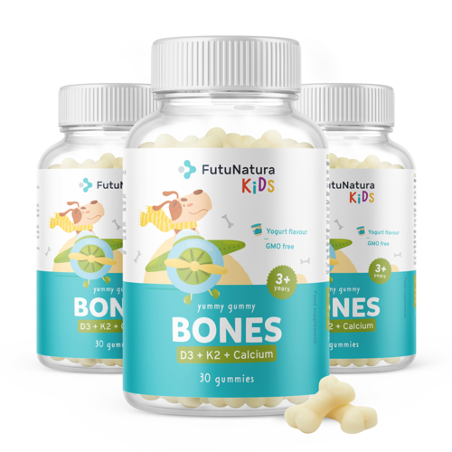 3x BONES - Bomboane gumate pentru copii pentru oase, total 90 de bomboane gumate