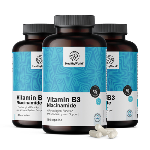 3x Vitamina B3 500 mg – niacinamidă, total 540 de capsule