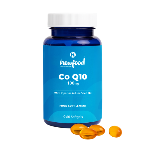 Coenzima Q10 100 mg în capsule moi gelatinoase.