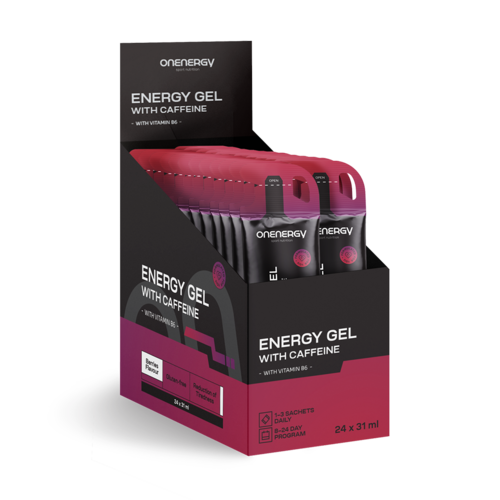 Gel energizant cu cofeină – pomușoare, 24 x 31 ml