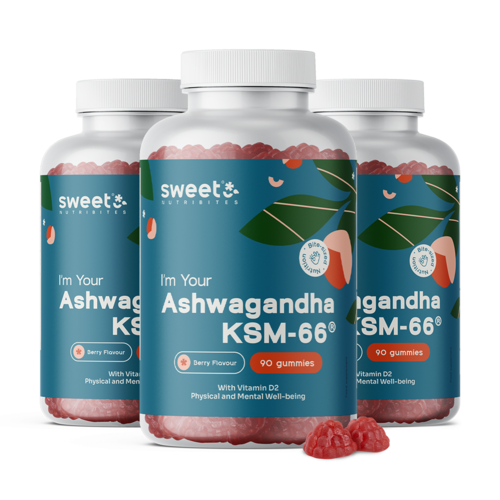 3x Ashwagandha KSM-66 300 mg, total 270 de bomboane gumate
