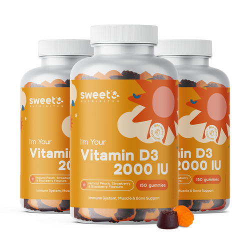 3x Vitamina D3 2000 UI, total 450 de bomboane gumate