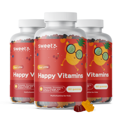 3x Happy Vitamins – bomboane gumate pentru copii cu multivitamine, total 450 de bomboane gumate